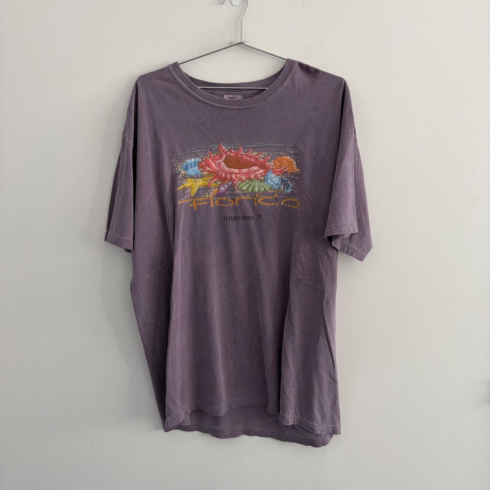 Comfort Colors Florida Ft Myers Beach Seashell Graphic T-Shirt XL Purple